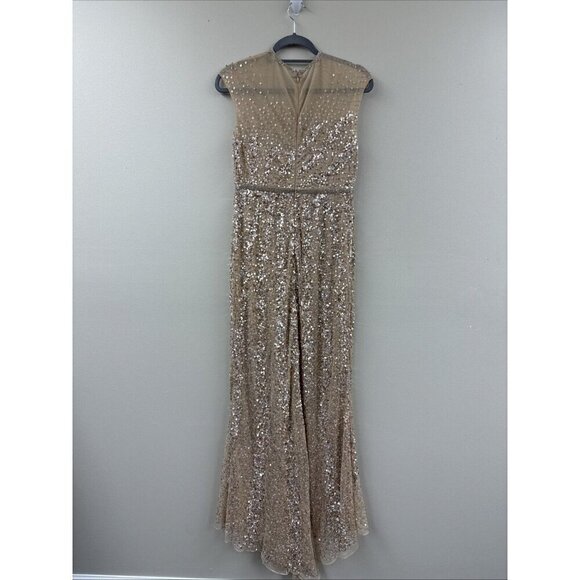 Mac Duggal Size 6 Nude Embellished Illusion High Neck Cap Sleeve Gown 5619 New - Picture 8 of 11